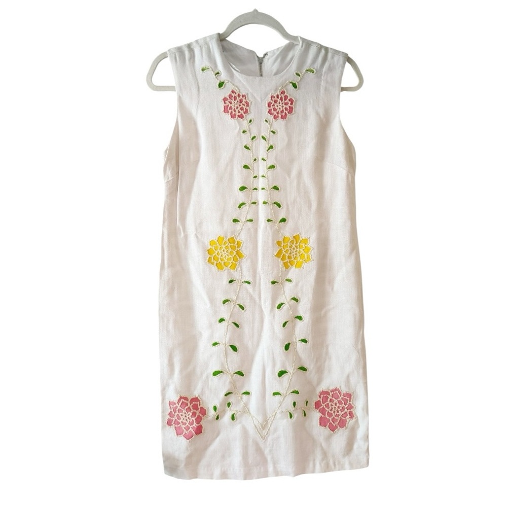 Vintage 1960s Beaded Floral Shift Dress – Size Apx XS/S - Picture 2 of 8
